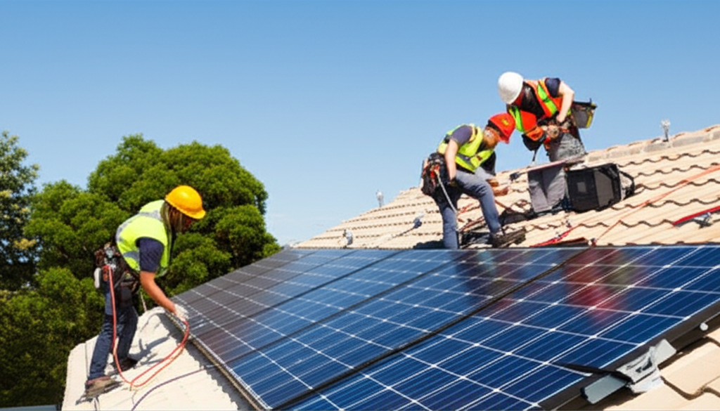 Equipe de instalação solar